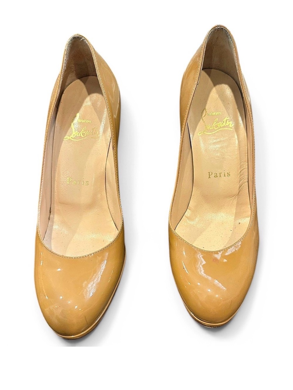 Christian Louboutin Beige Patent Leather Round-Toe Pumps